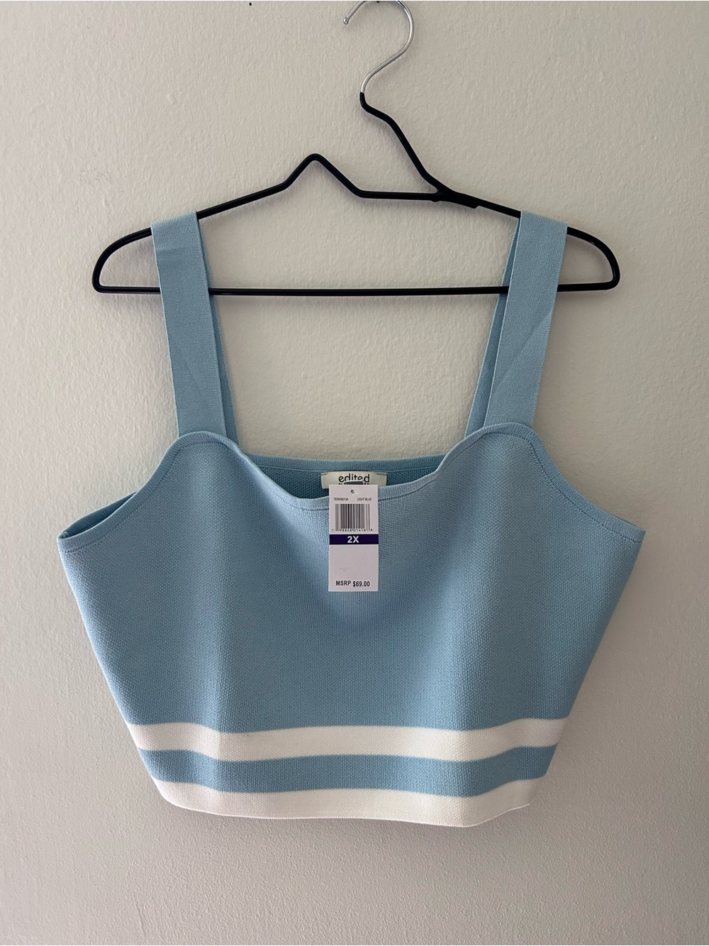 Edited Blue White Nautical Striped Crop Top Layering Tennis Preppy Old Money 2X